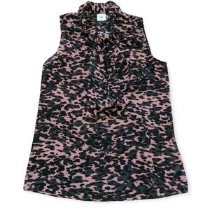 ❌SOLD❌CAbi 9-to-5 Pink Camo Tie Neck Sleeveless Blouse